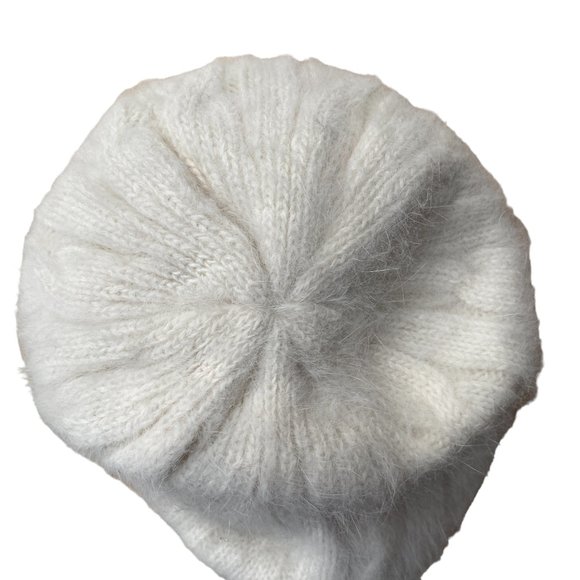Cable Knit Ivory Luxe Angora Wool Blend Ivory Soft Girl Minimalist Beanie Hat-OS main image 6
